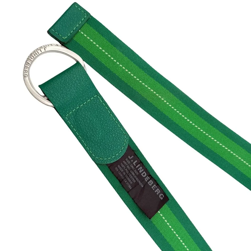 J.Lindeberg Green Striped D-Ring Golf Belt One Size Sporty Athletic Casualwear